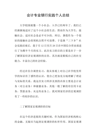 会计专业银行实践个人总结