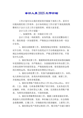 会计人员2025工作计划