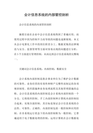 会计信息系统的内部管控剖析