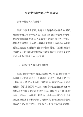 会计控制现状及完善建议