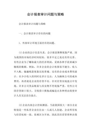 会计报表审计问题与策略