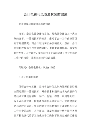 会计电算化风险及其预防综述