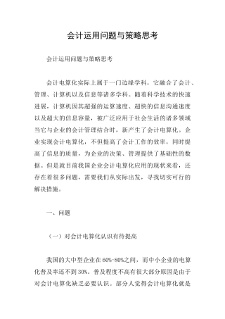 会计运用问题与策略思考