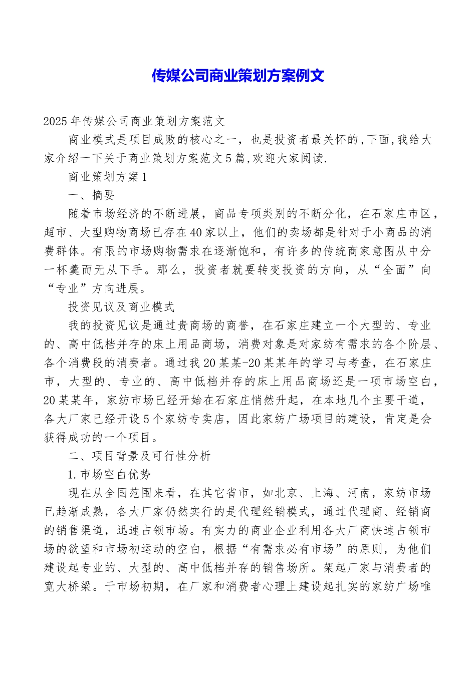传媒公司商业策划方案例文_第1页