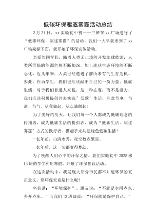 低碳环保驱赶雾霾活动总结