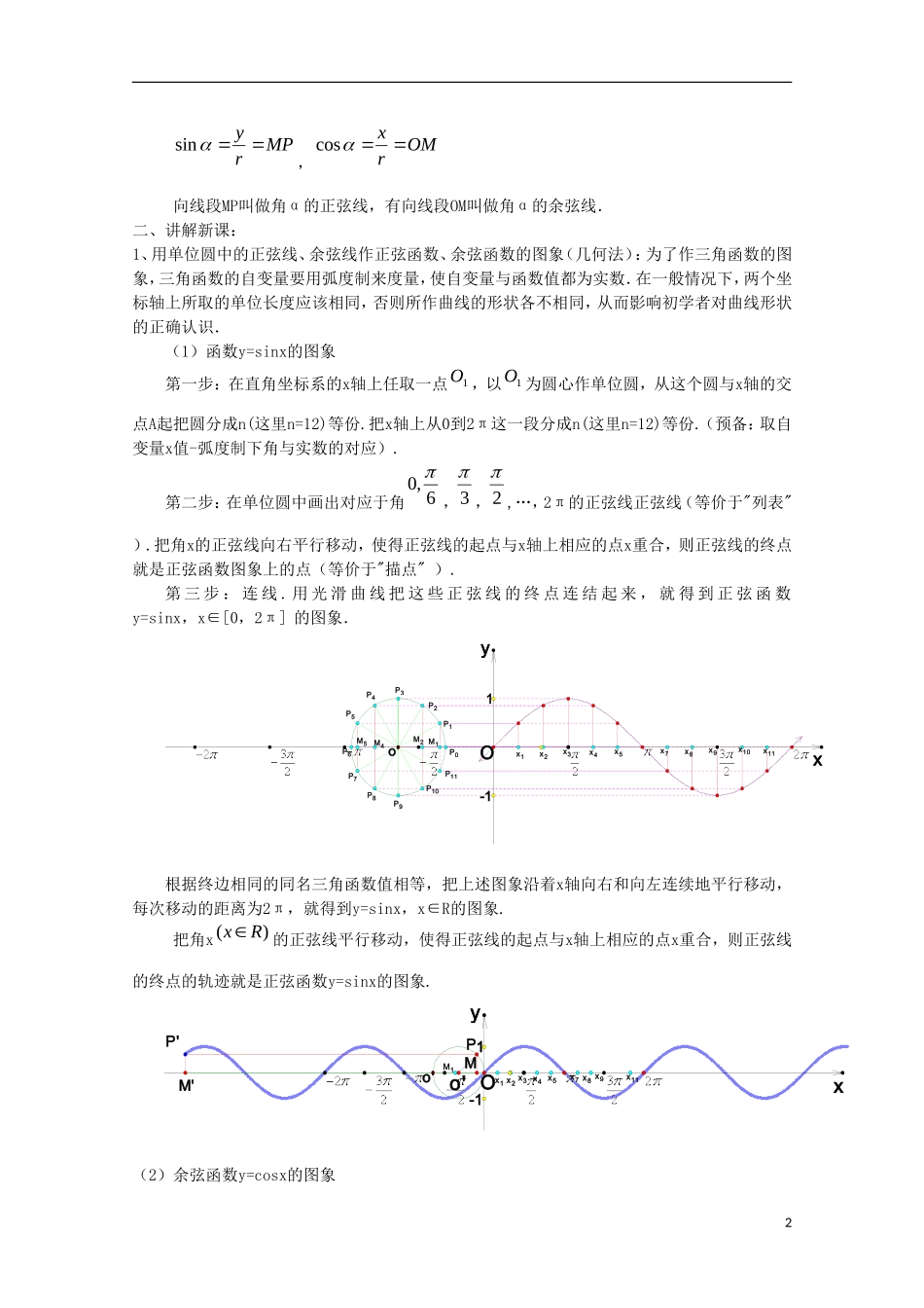 内蒙古赤峰二中高中数学 1.4.1正弦、余弦函数的图象（1）教案 新人教B版必修4_第2页