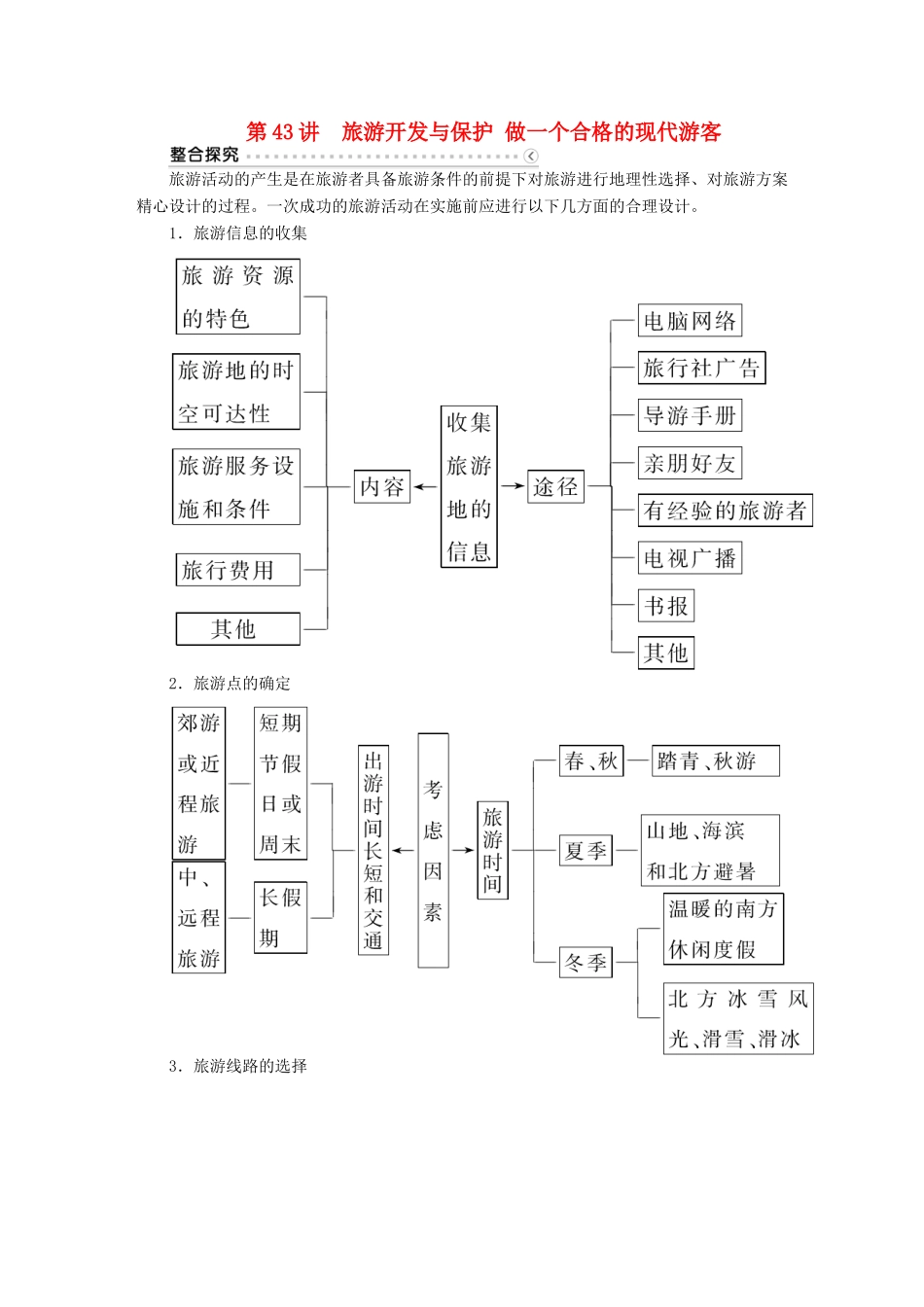 优化方案（福建专用）高考地理总复习 第43讲 旅游开发与保护 做一个合格的现代游客学案（选修3）-人教版高三选修3地理学案_第1页