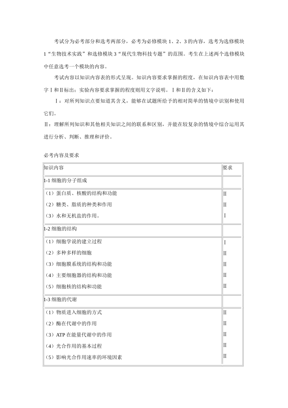 全国新课标2014年高考生物考试说明_第3页