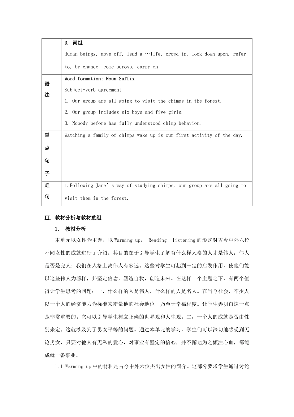 内蒙古某高中2012高中英语 Unit 1 Women of achievement教案 新人教版必修4_第2页