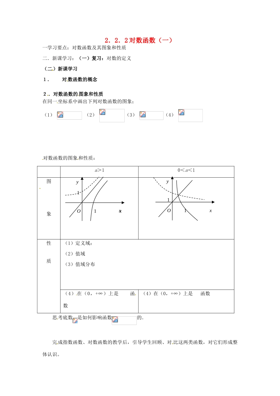 吉林省东北师范大学附属实验学校高中数学 2.2.2对数函数学案（一） 新人教B版必修1_第1页