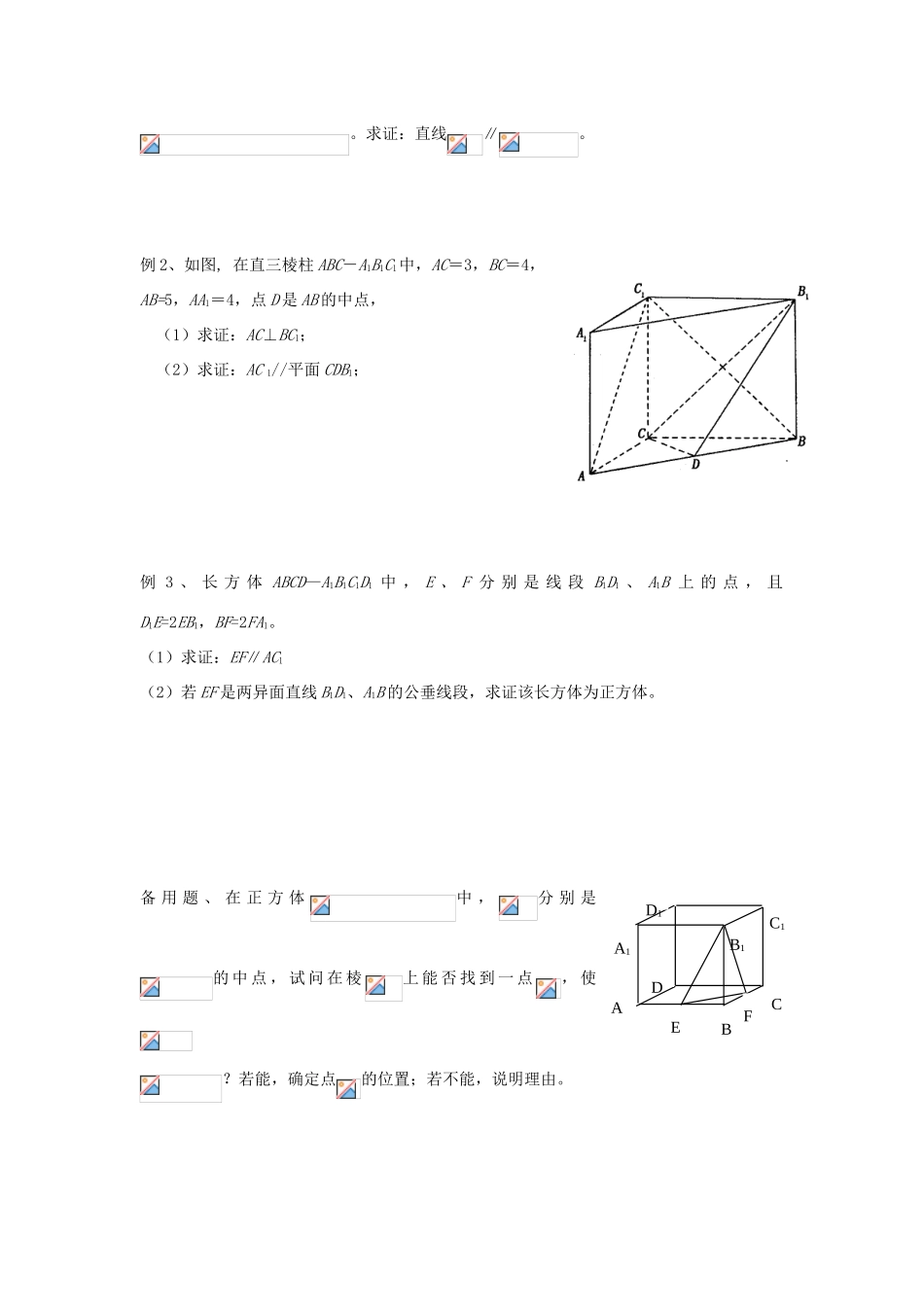 吉林省东北师范大学附属中学2013届高考数学第二轮复习 第21讲 平行与垂直问题导学案_第2页