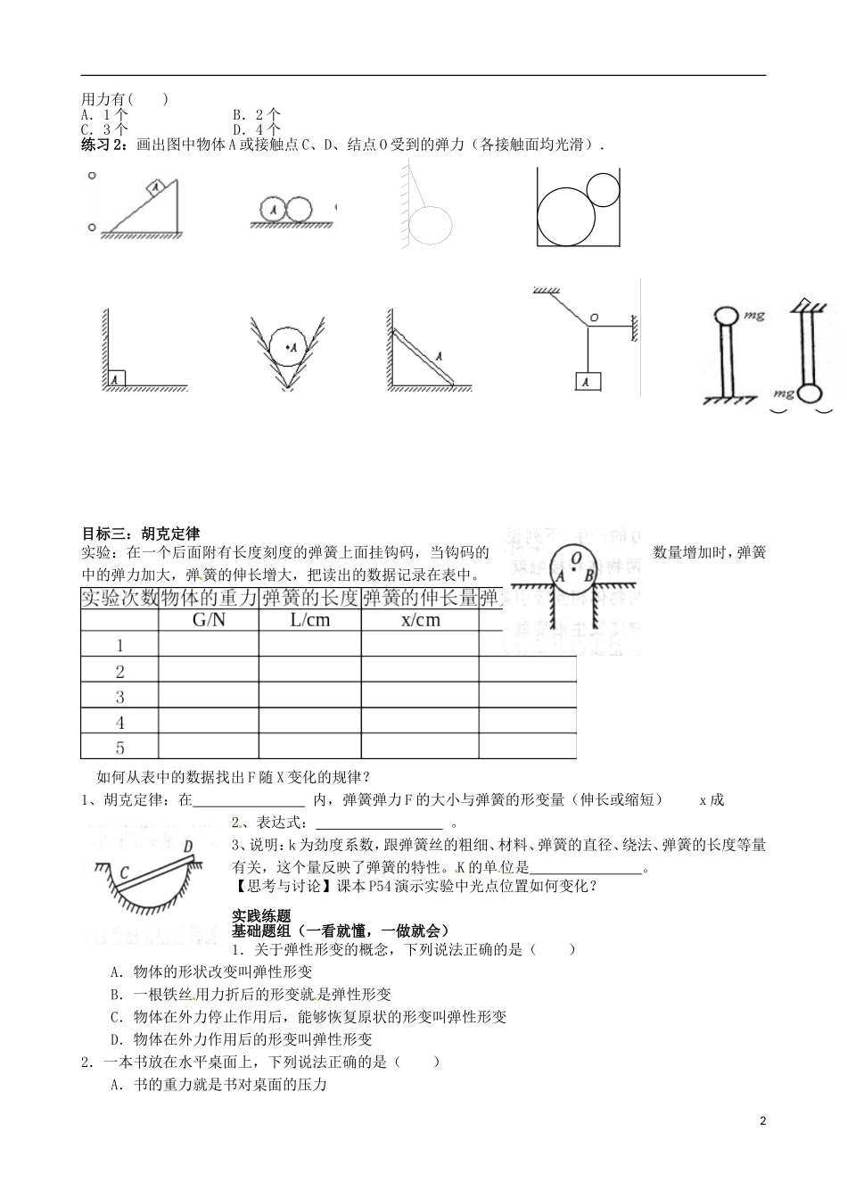内蒙古通辽市科尔沁区大林镇高中物理 第三章 弹力学案 新人教版必修1_第2页