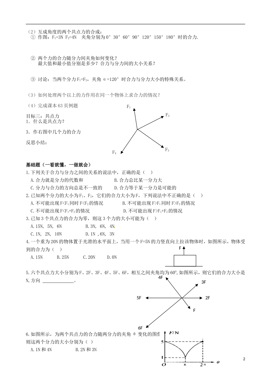 内蒙古通辽市科尔沁区大林镇高中物理 第三章 力的合成学案 新人教版必修1_第2页