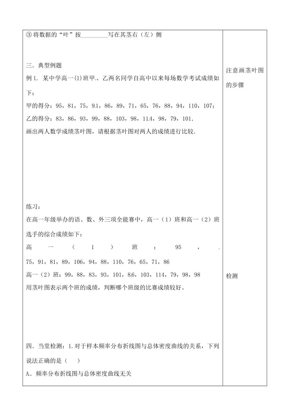 吉林省吉林市朝鲜族中学2014高中数学 2.2.1 用样本的频率分布估计总体（第2课时）学案（无答案）新人教A版必修3_第2页