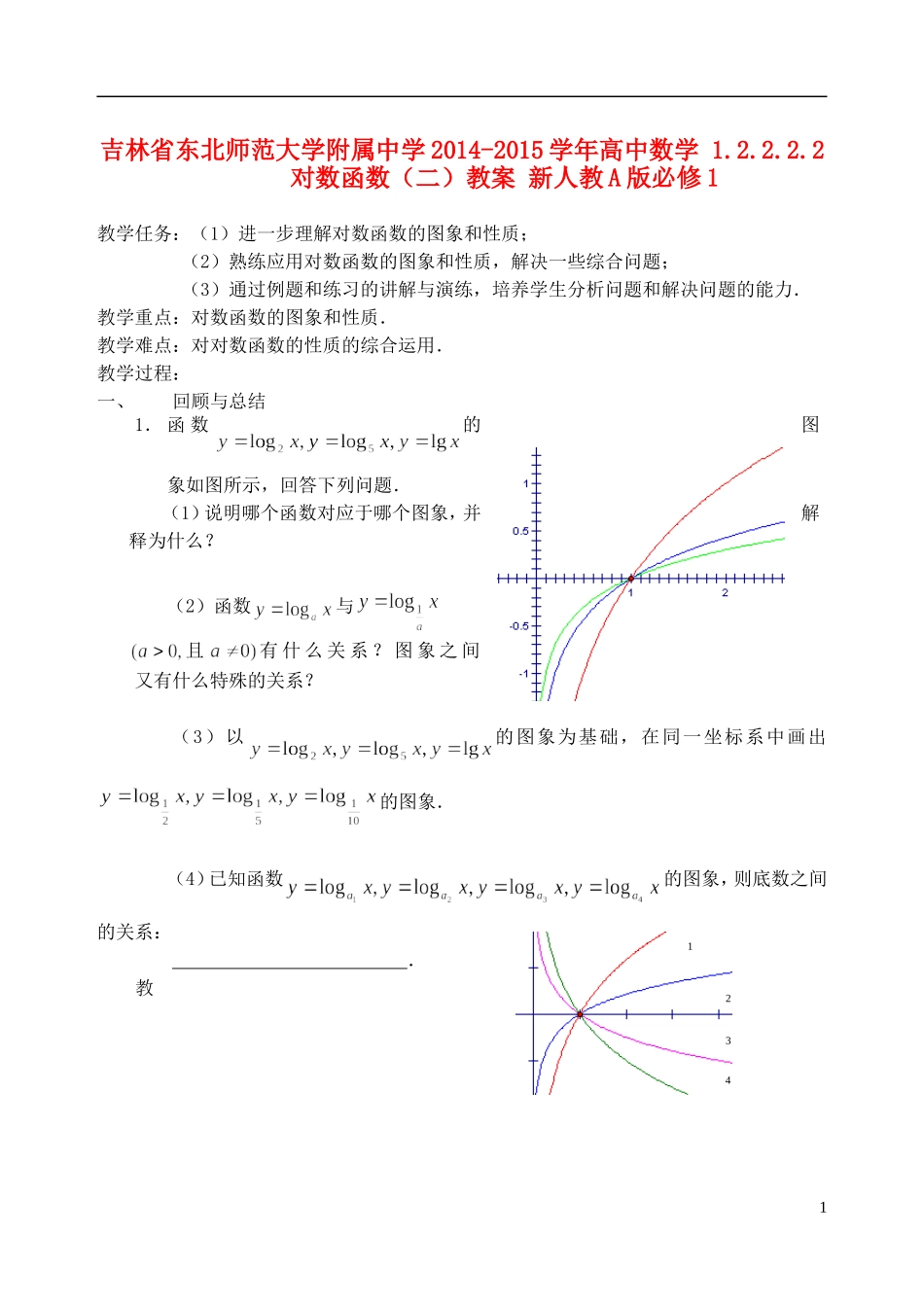 吉林省东北师范大学附属中学2014-2015学年高中数学 1.2.2.2.2对数函数（二）教案 新人教A版必修1_第1页