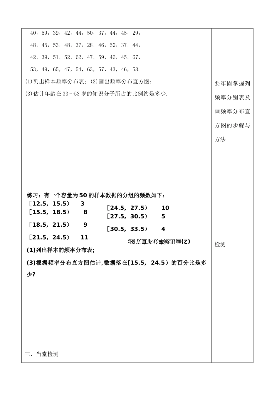 吉林省吉林市朝鲜族中学2014高中数学 2.2.1 用样本的频率分布估计总体分布（第1课时）学案（无答案）新人教A版必修3_第2页