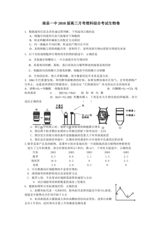 南县一中2010届月考理科综合生物卷