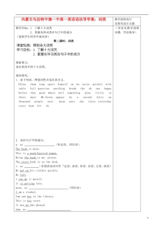 内蒙古高一英语 语法词类导学案 新人教版