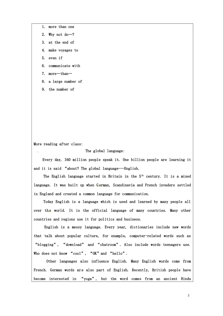 内蒙古翁牛特旗乌丹第一中学高中英语 Unit 2 English around the world reading学案 新人教版必修1_第3页