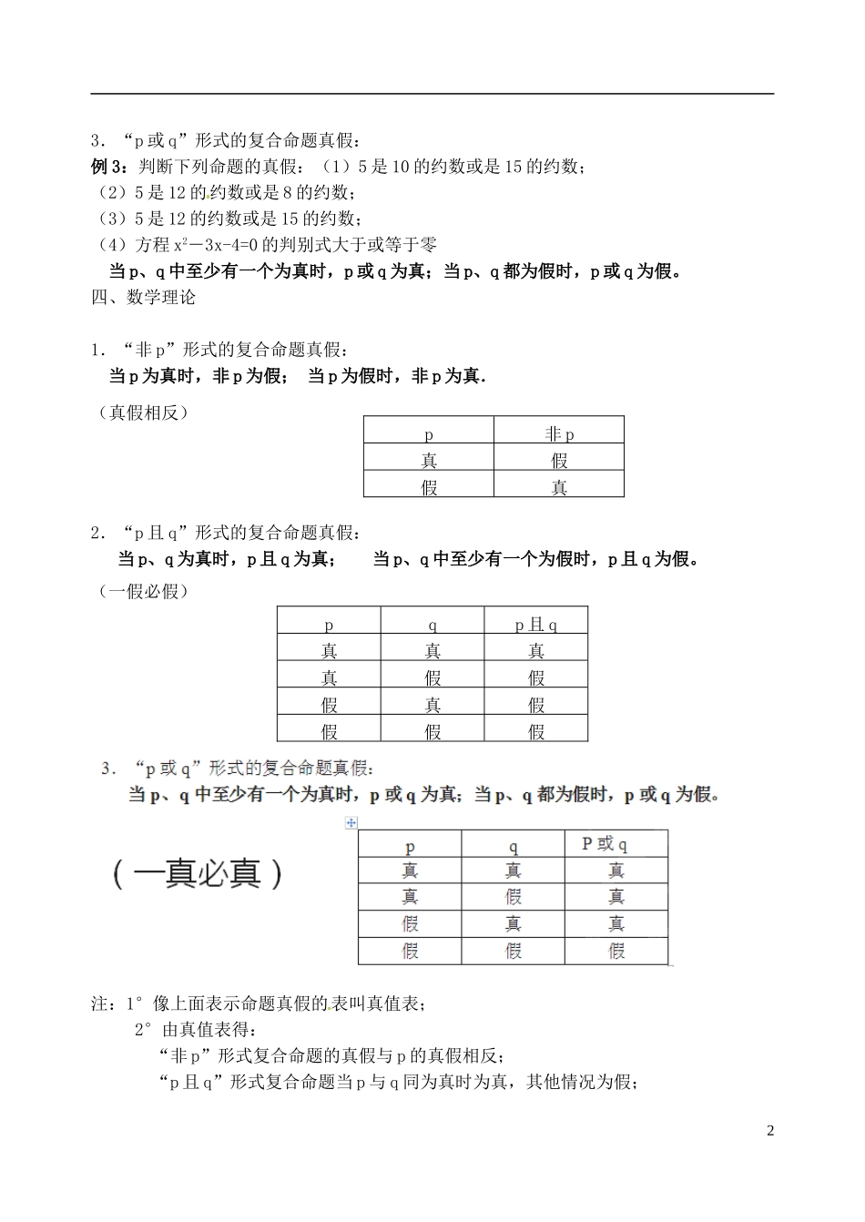吉林省东北师范大学附属中学2014-2015学年高中数学 1-1.1.3.2简单的逻辑联结词复合命题(2)教案 新人教A版选修1-1_第2页