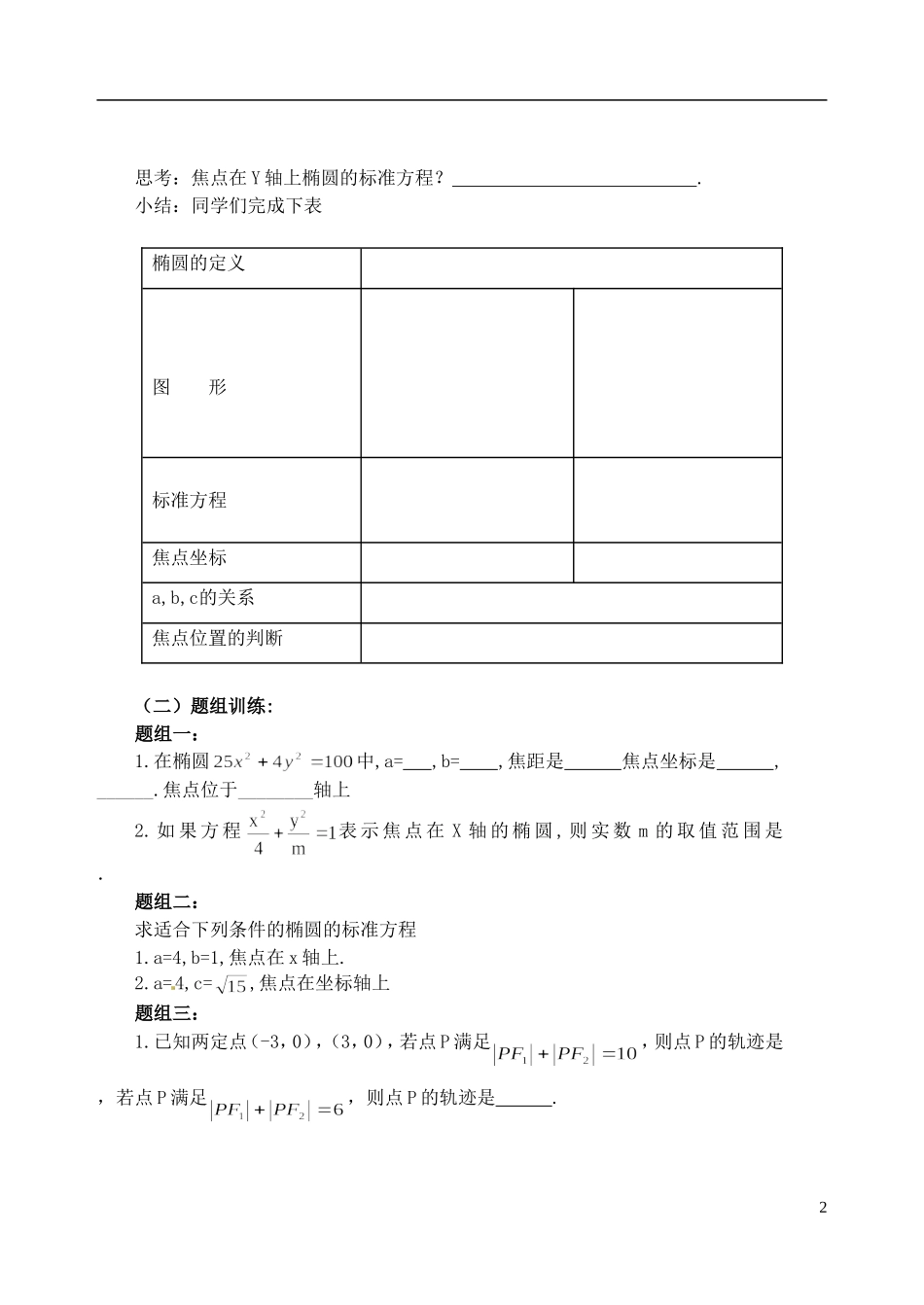 吉林省东北师范大学附属中学2014-2015学年高中数学 1-1.2.1.1椭圆及其标准方程教案 新人教A版选修1-1_第2页
