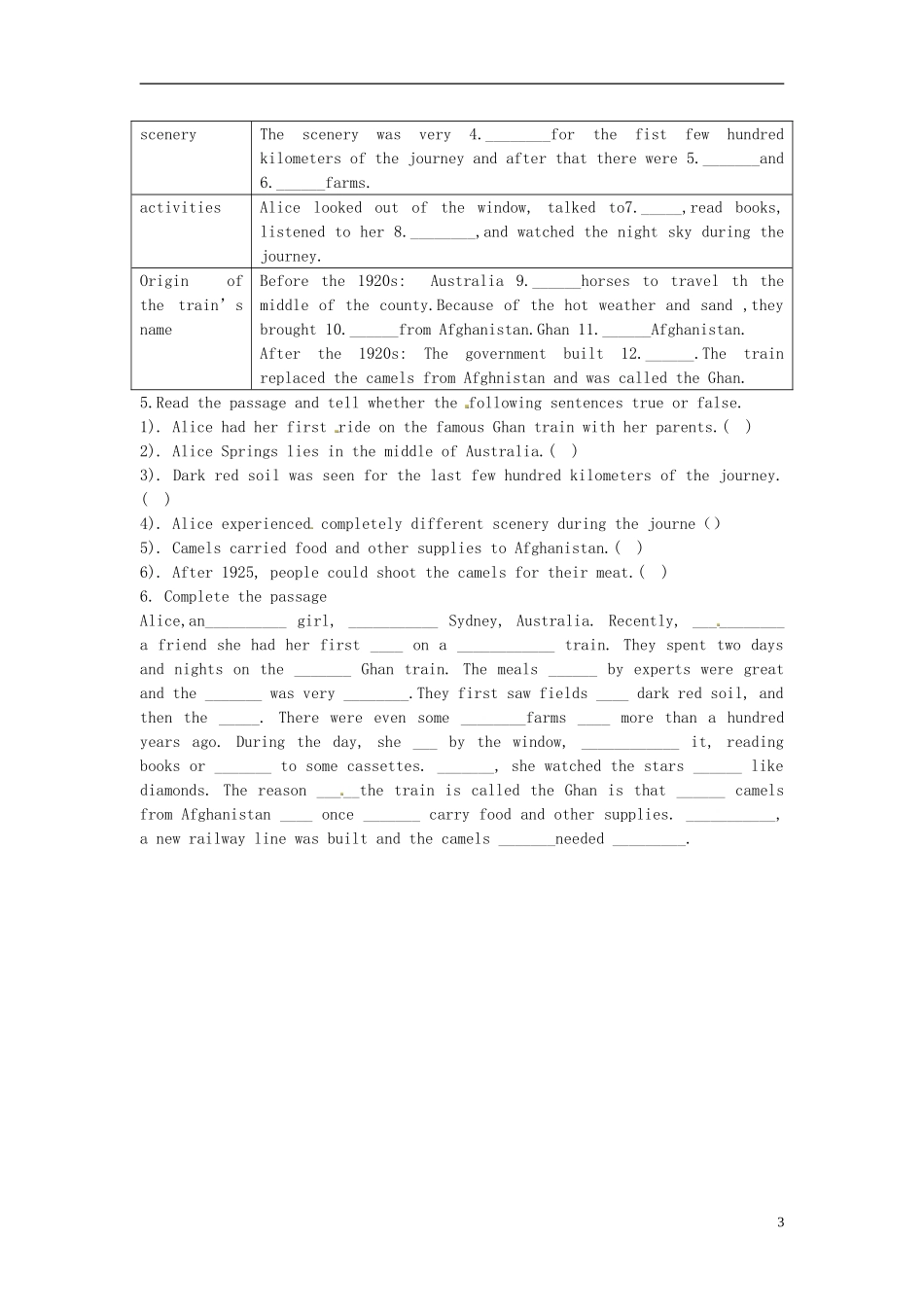 四川省宣汉中学2014高中英语 Module 3 My First Ride on a Train Period 2 reading学案 外研版必修1_第3页