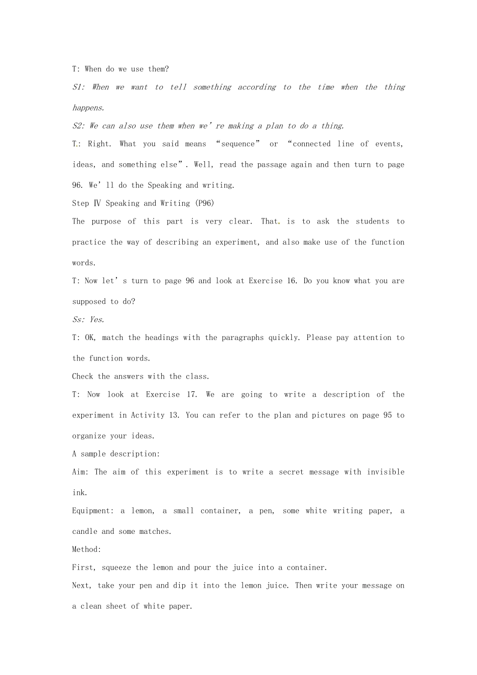 四川省宣汉中学2014高中英语 Module 5 A Lesson in a Lab The Fifth Period Writing教案 外研版必修1_第3页