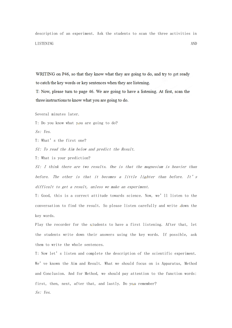 四川省宣汉中学2014高中英语 Module 5 A Lesson in a Lab The Second Period Listening and Speaking教案 外研版必修1_第2页