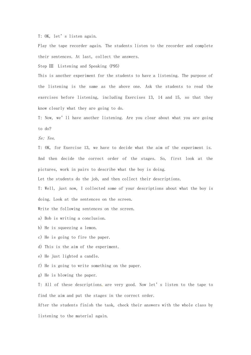 四川省宣汉中学2014高中英语 Module 5 A Lesson in a Lab The Second Period Listening and Speaking教案 外研版必修1_第3页