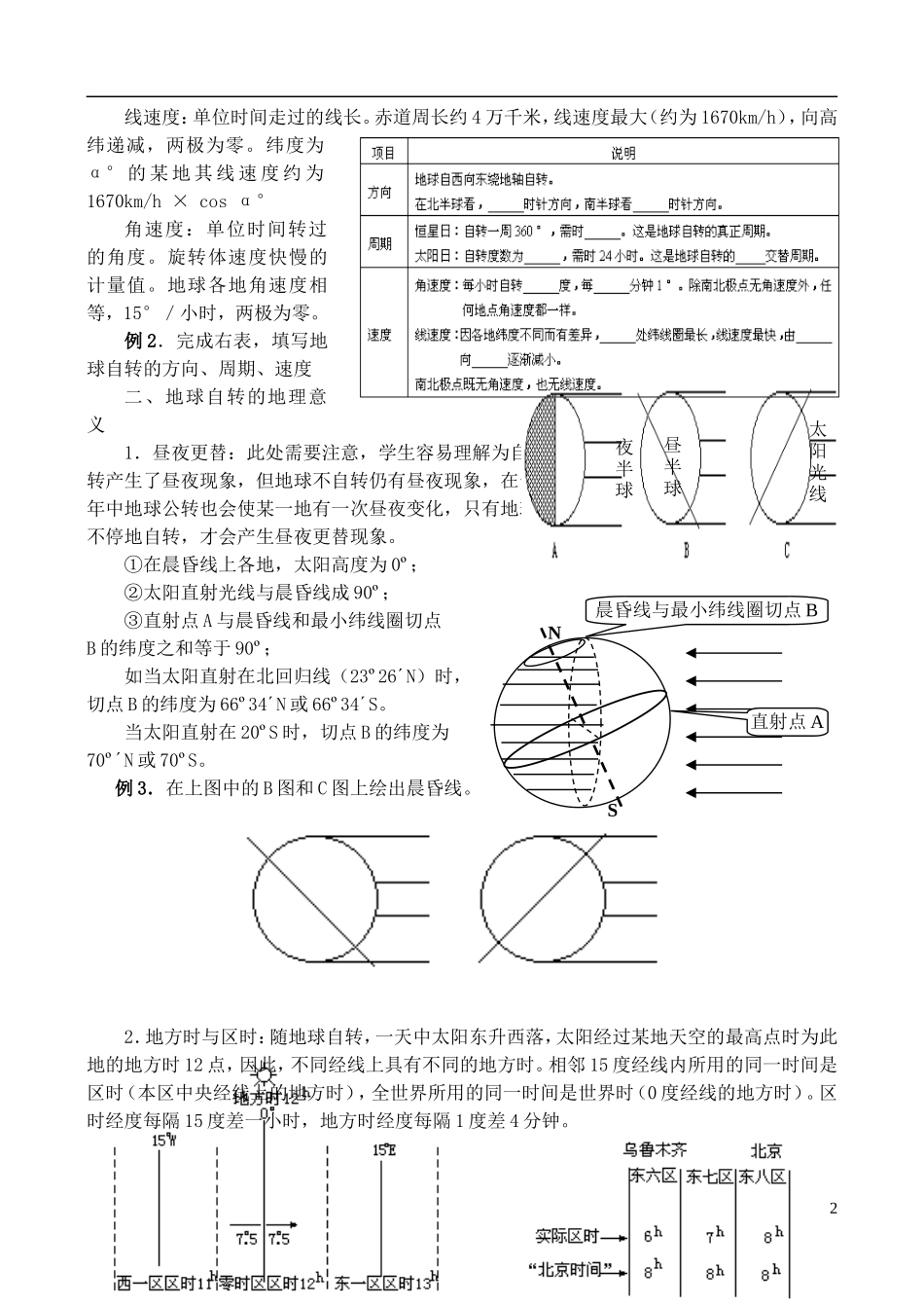 四川省古蔺县中学高三地理一轮复习 第4讲 地球自转的地理意义教学案_第2页