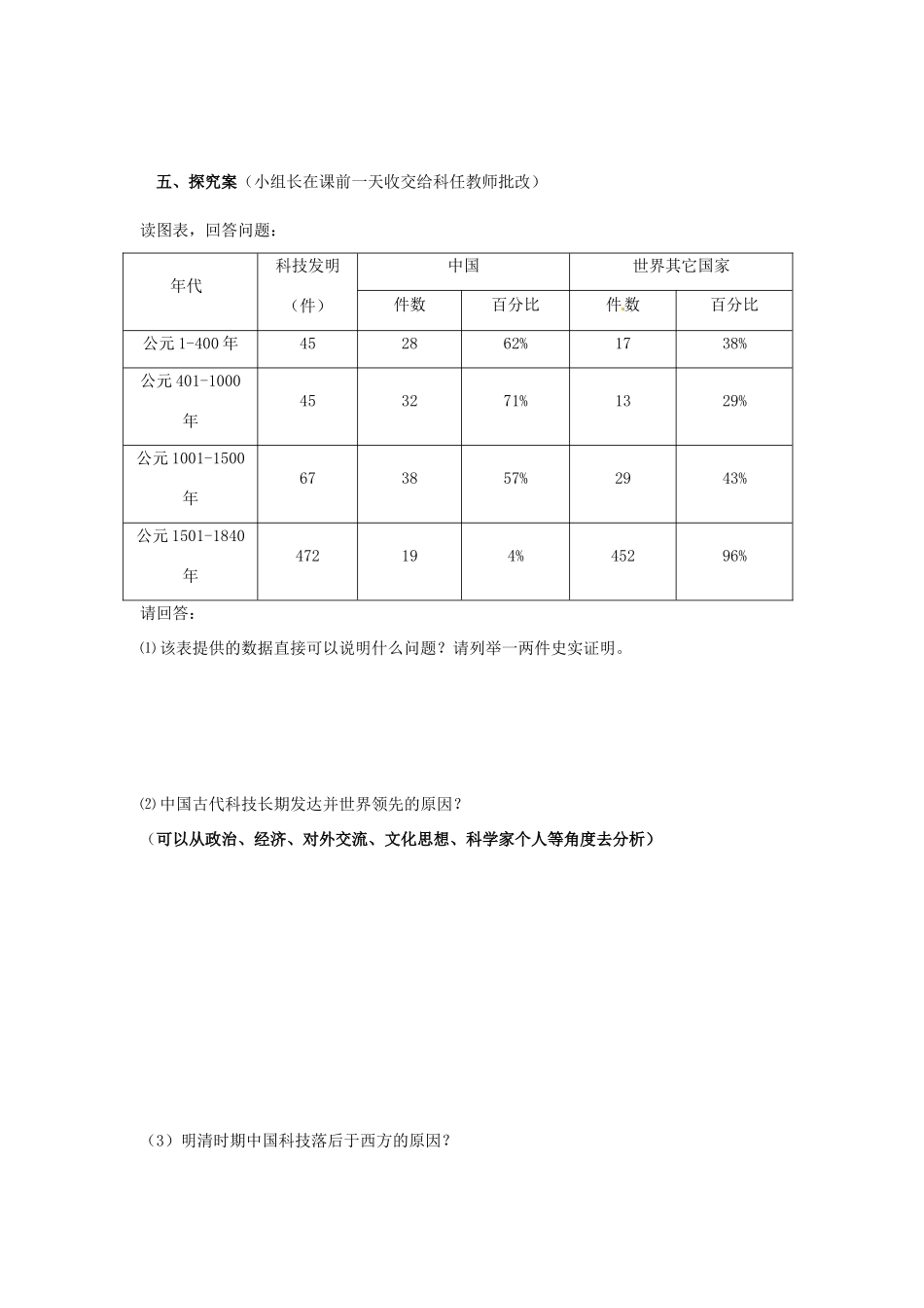 四川省古蔺县中学2014年高中历史 2.1 中国古代科学技术导学案 人民版必修3_第2页
