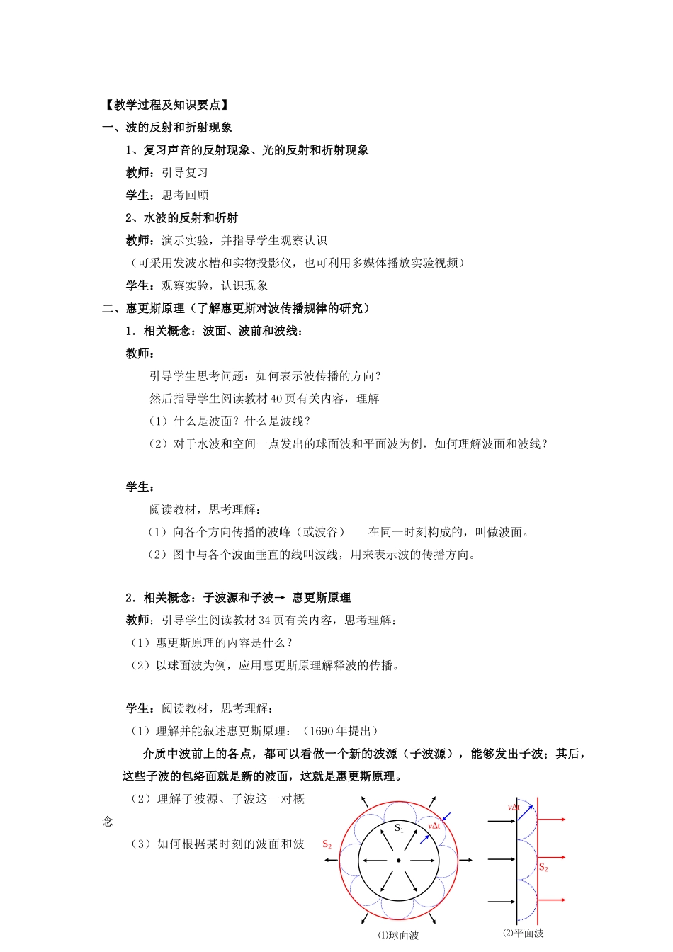 四川省宜宾市一中高二物理 2.4 惠更斯原理 波的反射与折射教学设计-人教版高二全册物理教案_第2页