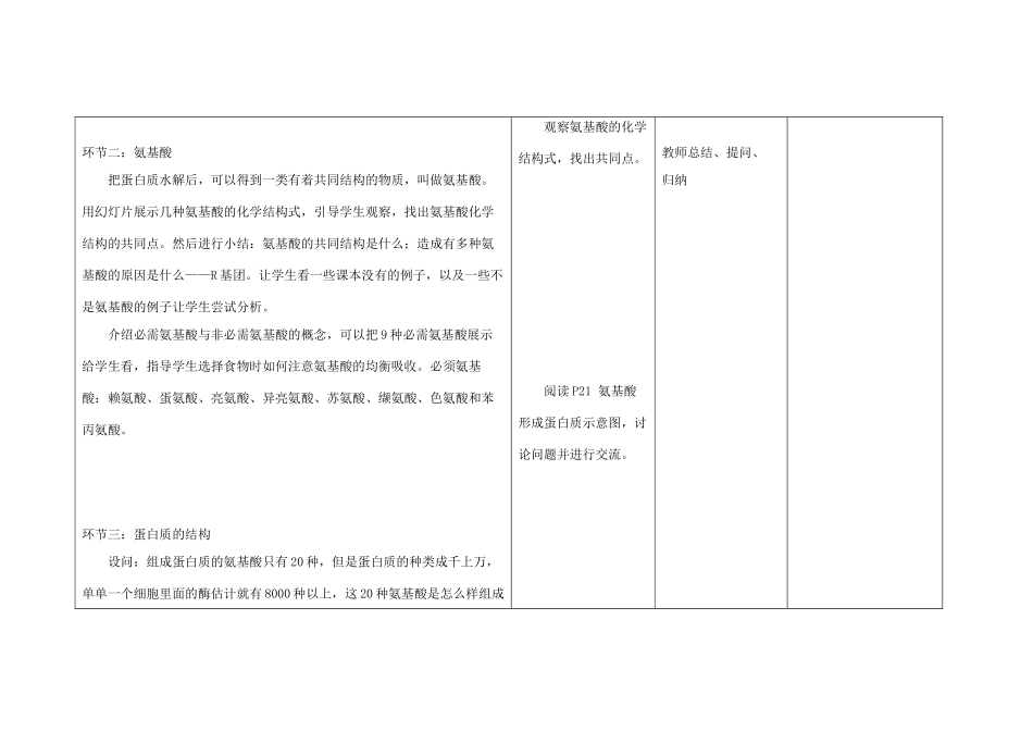 四川省宜宾市一中高一生物第4周教学设计（第2章第2节生命活动的主要承担者——蛋白质）-人教版高一全册生物教案_第2页
