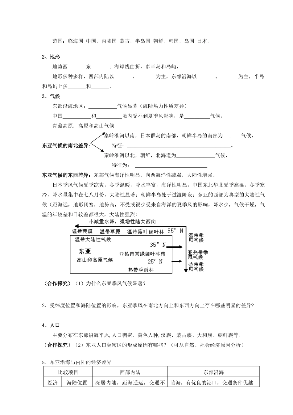 四川省富顺县第三中学高二地理 2.2东亚和日本学案_第2页