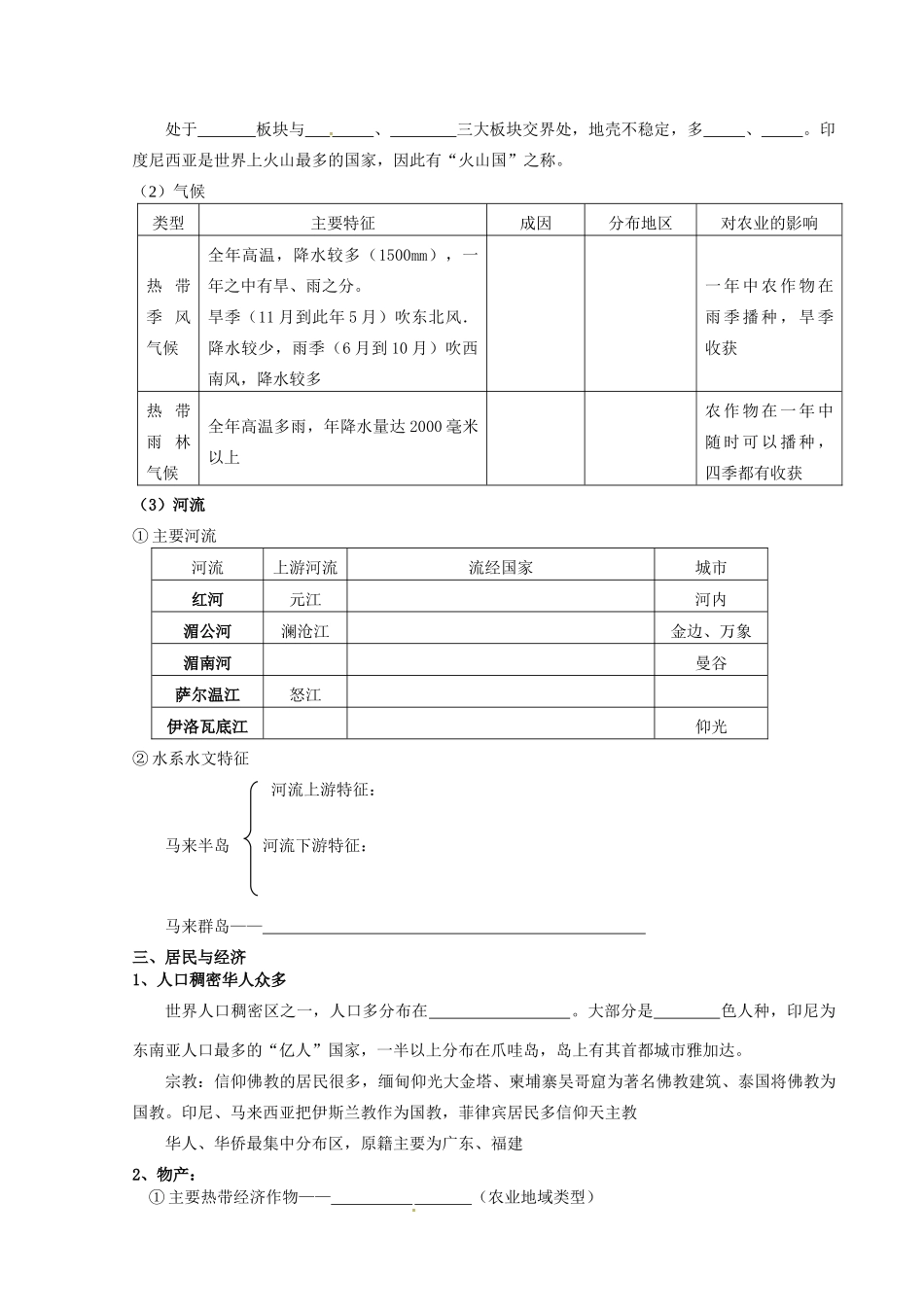 四川省富顺县第三中学高二地理 东南亚学案_第3页
