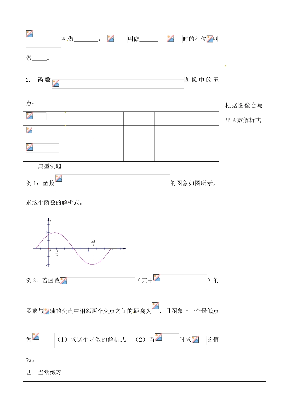 吉林省吉林市朝鲜族中学2014高中数学 1.5.2 函数y=Asin（ax+b）图像与性质学案（无答案）新人教A版必修4_第2页