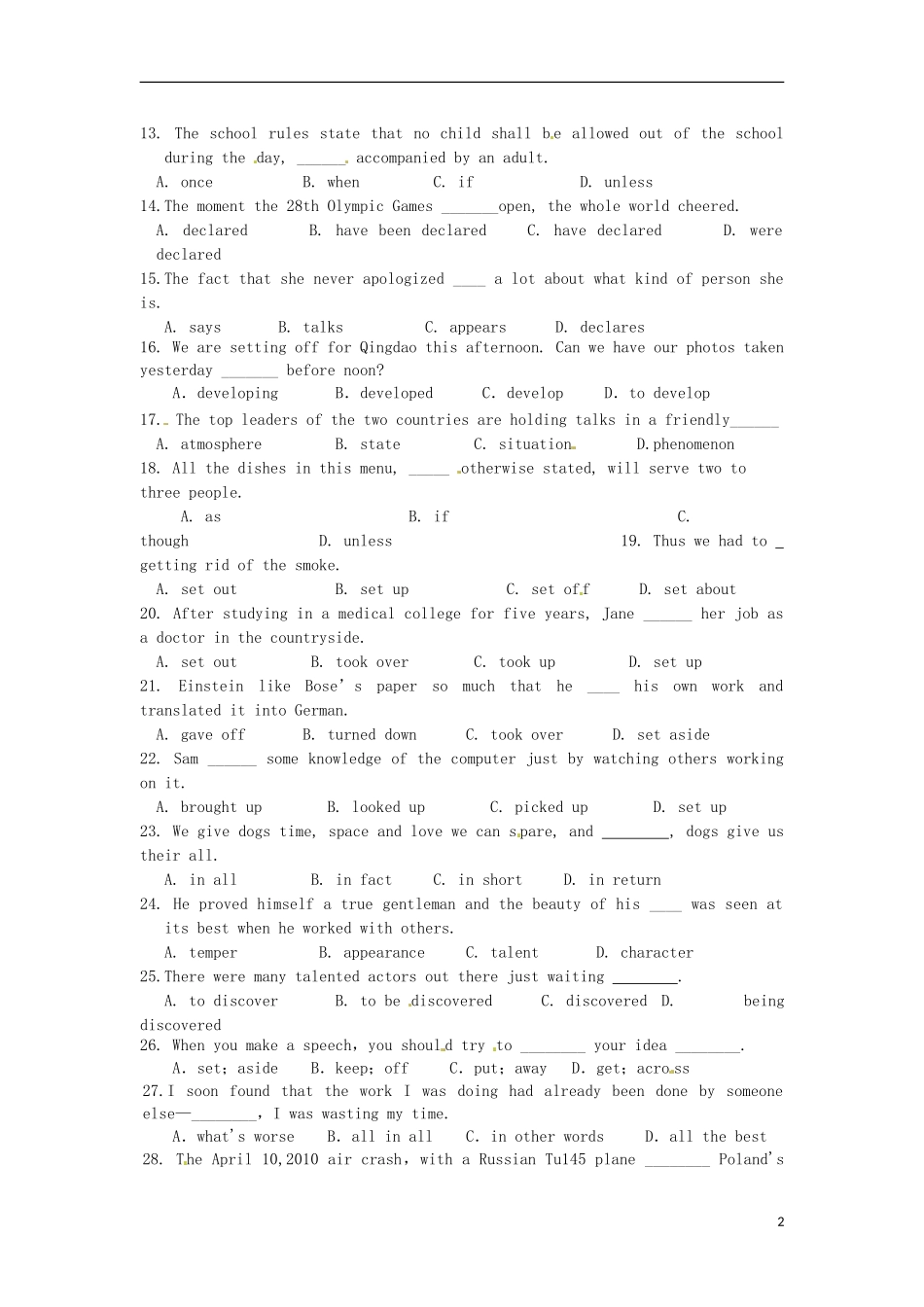 吉林省长春市实验中学高中英语《Unit 2》练习》导学案 新人教版选修7_第2页
