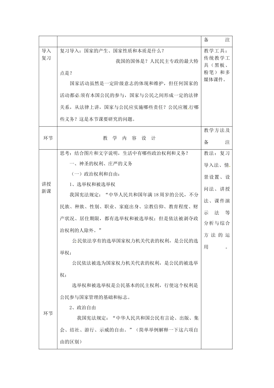 吉林省长春市实验中学高中政治 1.2 政治权利与义务 参与政治生活的准则教学设计 新人教版必修2_第2页