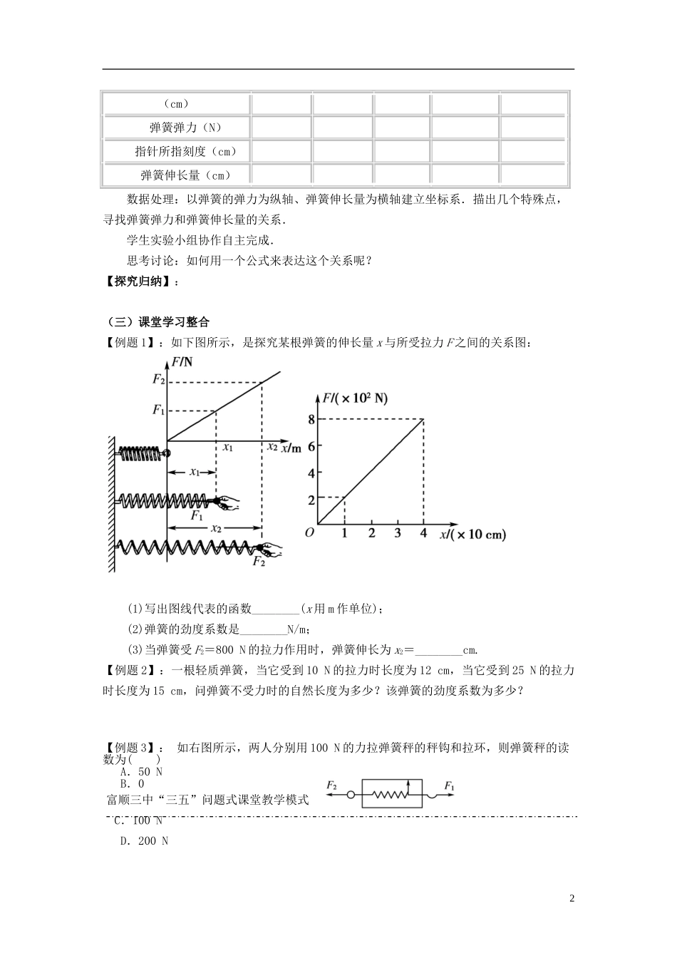 四川省富顺县第三中学高一物理 2.3 弹力（课时二）学案_第2页