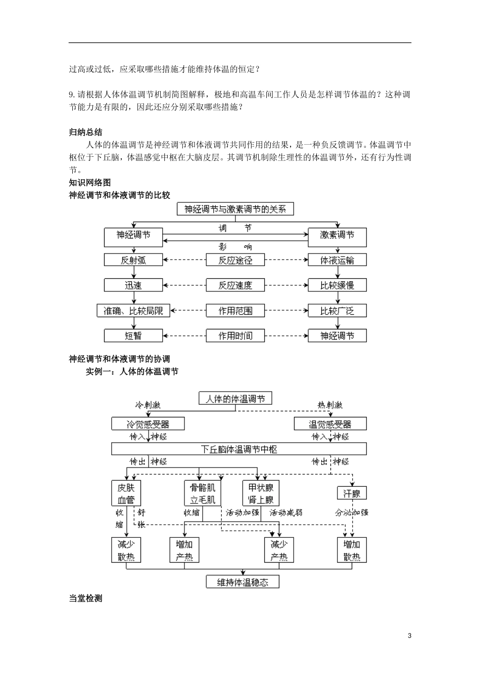 四川省岳池县第一中学2014-2015学年高中生物 第2章 第3节 第1课时 人体体温的调节学案 新人教版必修3_第3页