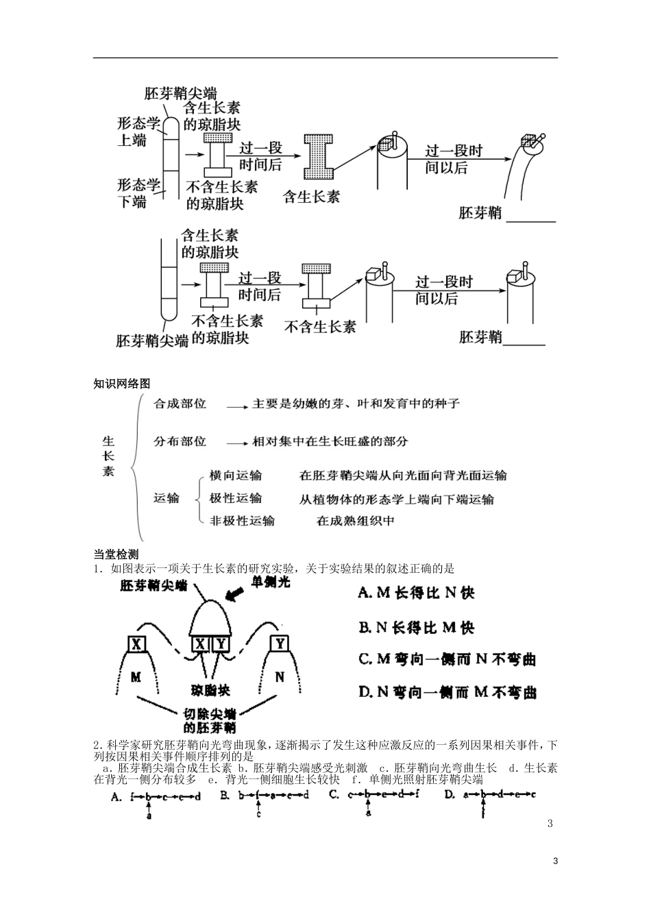 四川省岳池县第一中学2014-2015学年高中生物 第3章 第1节 第2课时 生长素的产生、运输和分布学案 新人教版必修3_第3页