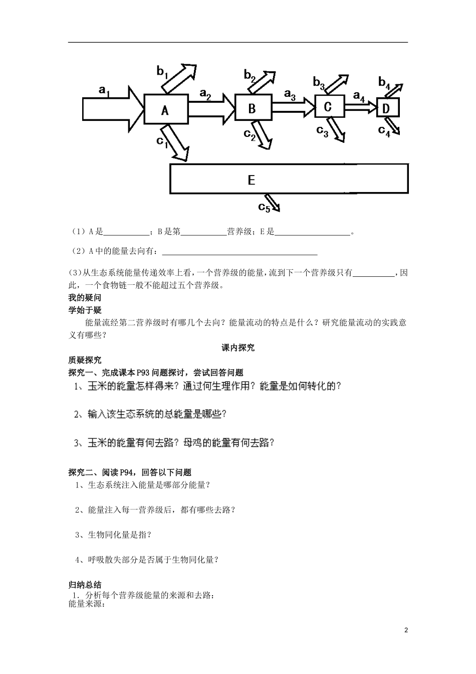 四川省岳池县第一中学2014-2015学年高中生物 第5章 第2节 第1课时 能量流动的过程学案 新人教版必修3_第2页