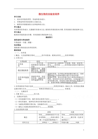 四川省岳池县第一中学2014-2015学年高中生物 专题2 课题1 微生物的实验室培养学案 新人教版选修1
