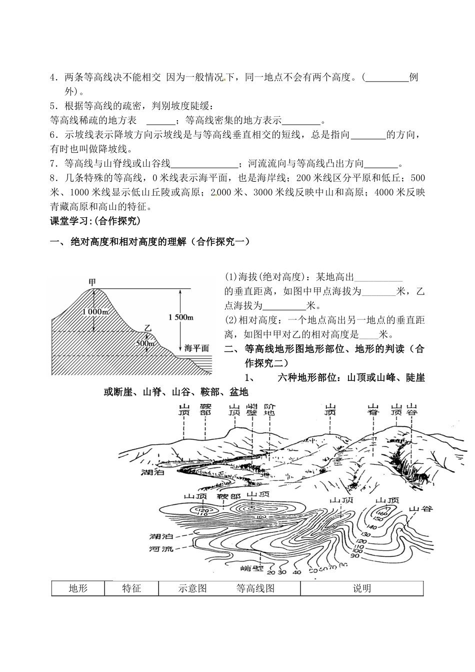 四川省岳池县第一中学2014高中地理 1.3 等高线和地形剖面图导学案 新人教版必修3_第2页