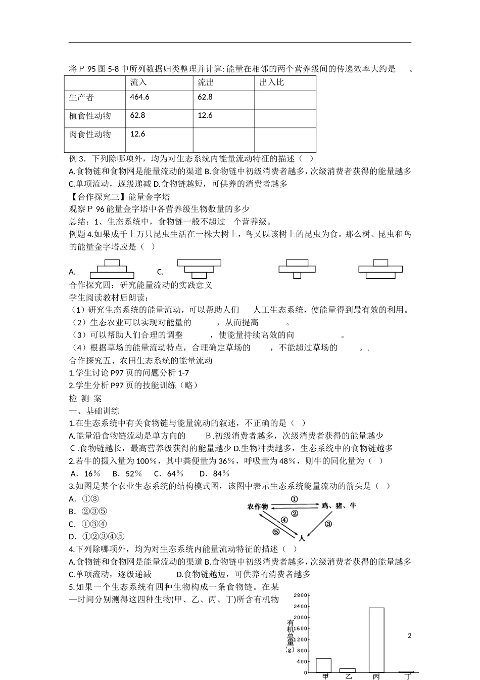 四川省泸县2012-2013学年高二生物《5.2生态系统的能量流动》学案 新人教版_第2页