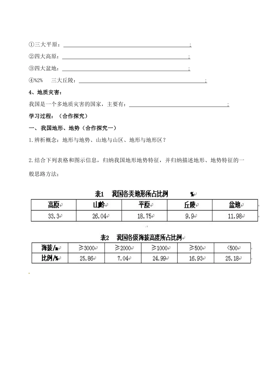 四川省岳池县第一中学2014高中地理 2.3 中国地形导学案 新人教版必修3_第2页