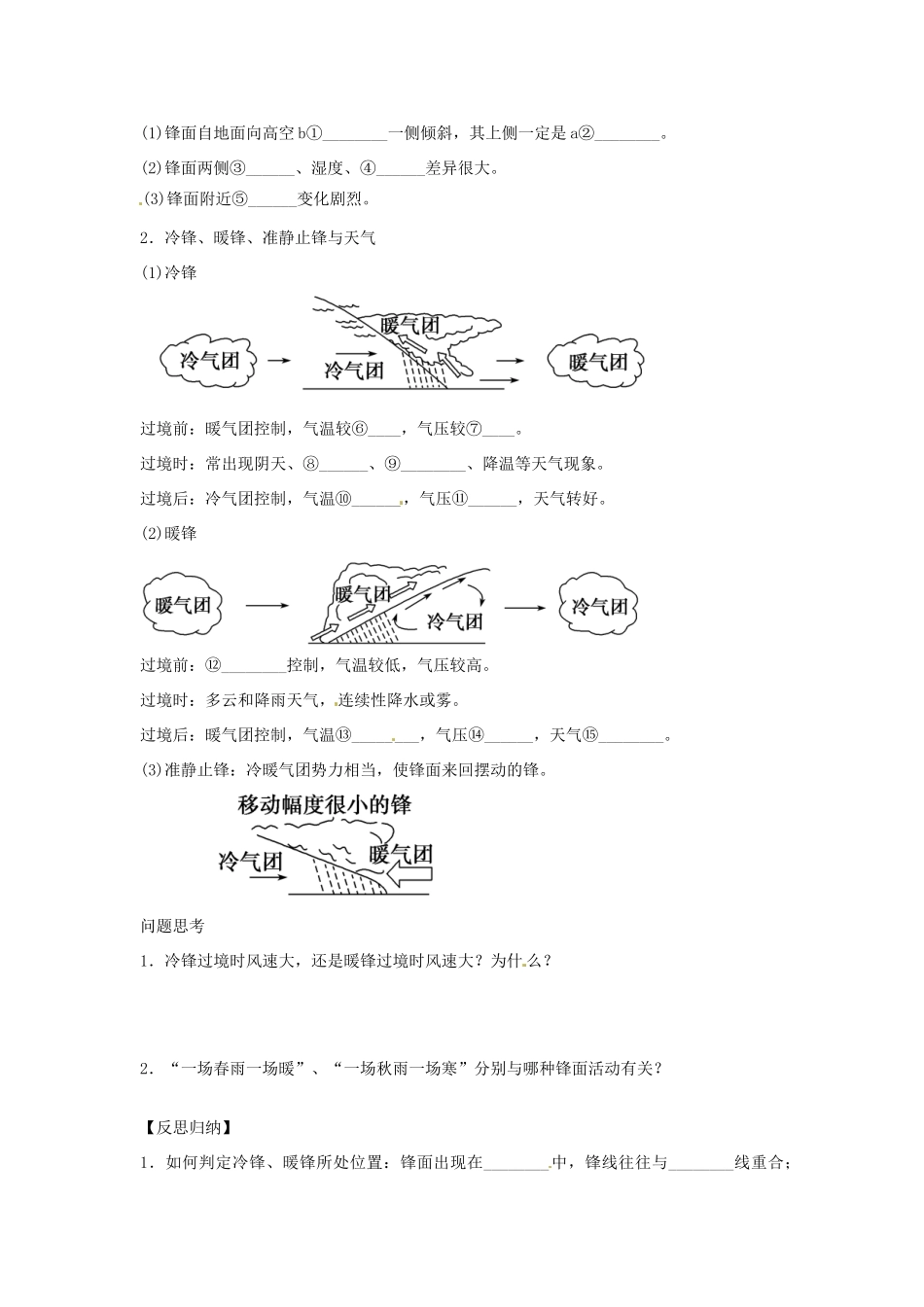 四川省岳池县第一中学2014高中地理 第二章 常见天气系统导学案 新人教版必修1_第2页