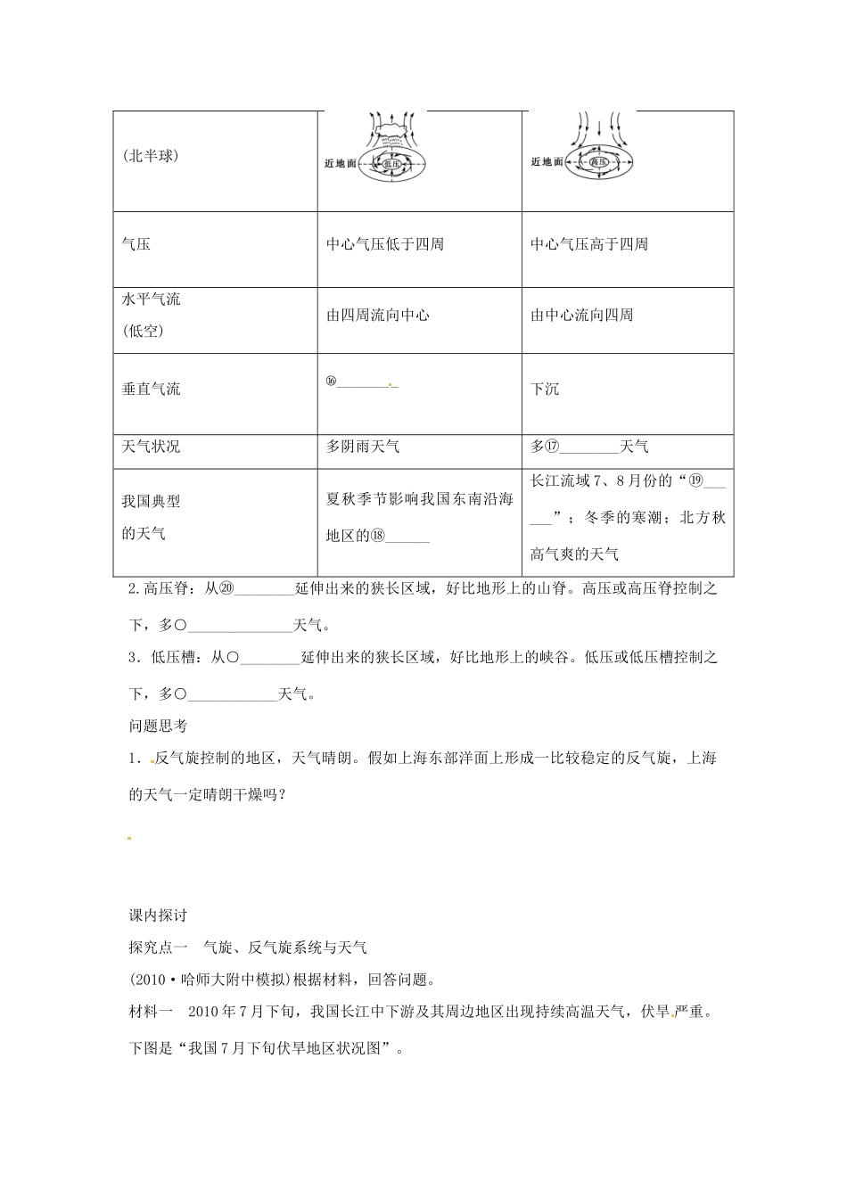 四川省岳池县第一中学2014高中地理 第二章 低压（气旋）、高压（反气旋）与天气导学案 新人教版必修1_第2页