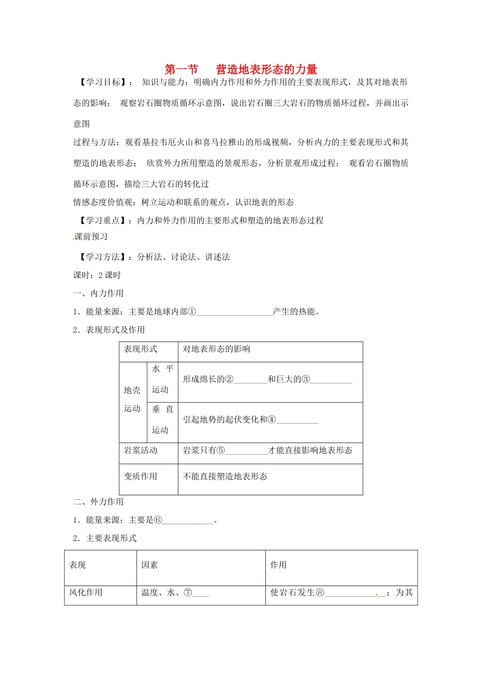 四川省岳池县第一中学2014高中地理 第四章 第一节 营造地表形态的力量导学案 新人教版必修1_第1页