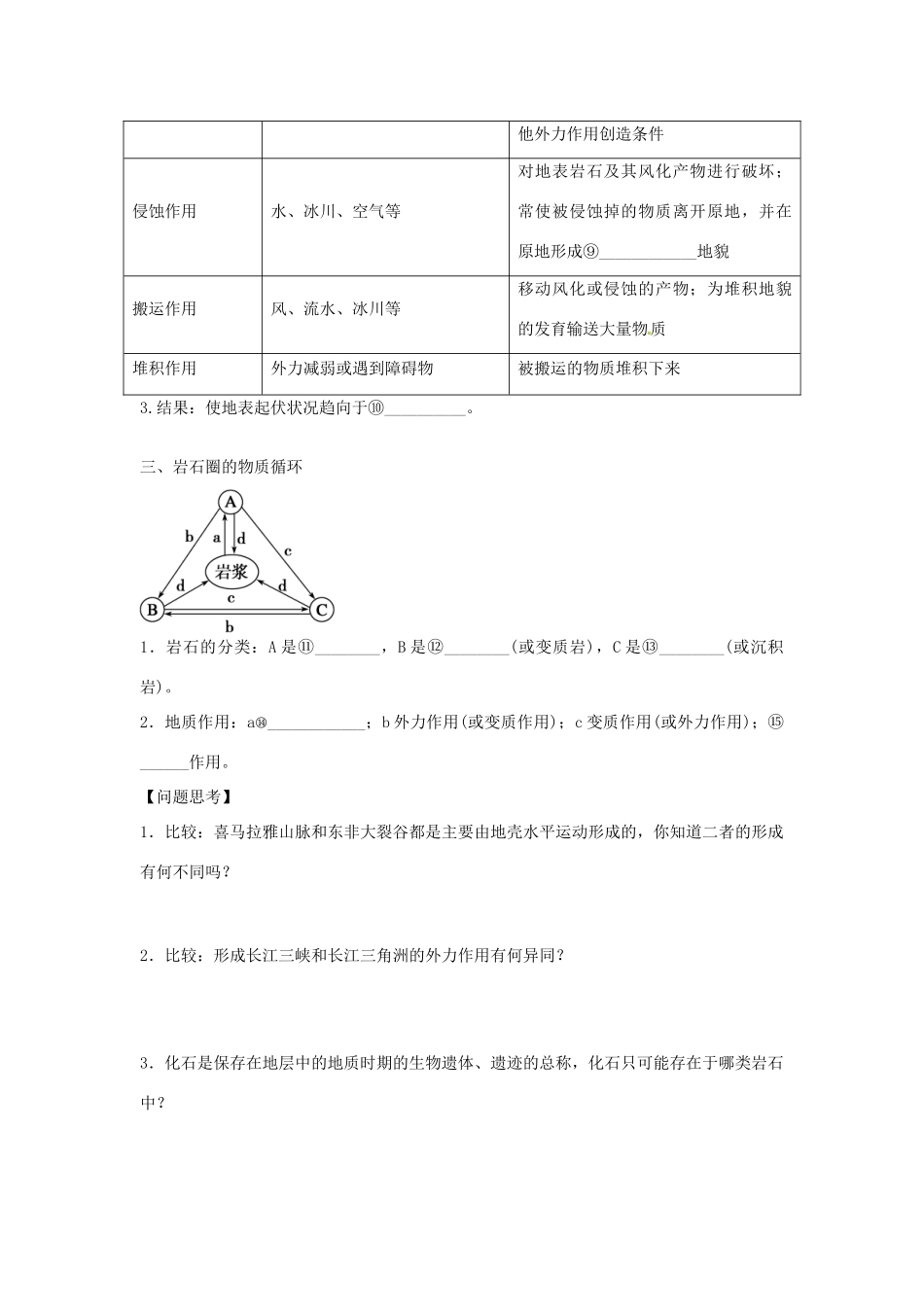 四川省岳池县第一中学2014高中地理 第四章 第一节 营造地表形态的力量导学案 新人教版必修1_第2页